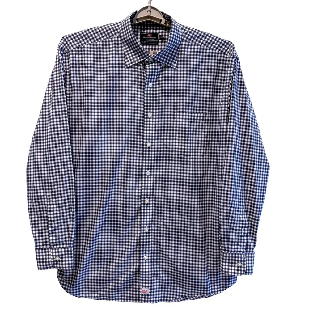 Vineyard Vines Performance Murray‎ Shirt XXL Navy Gingham Classic Fit Nylon Mens